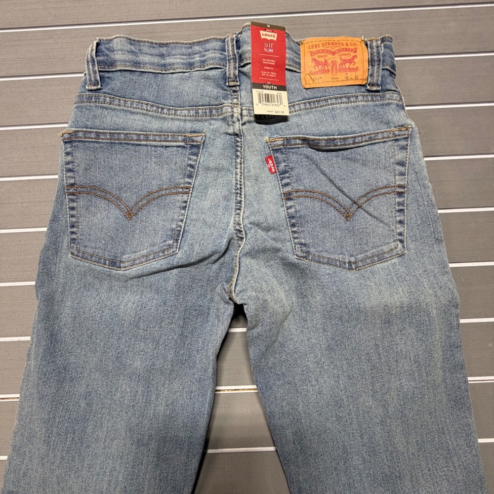 Levis 511 Slim Youth Jeans Light Wash Adjustable Waist Size 16 Reg 28x30 NWT